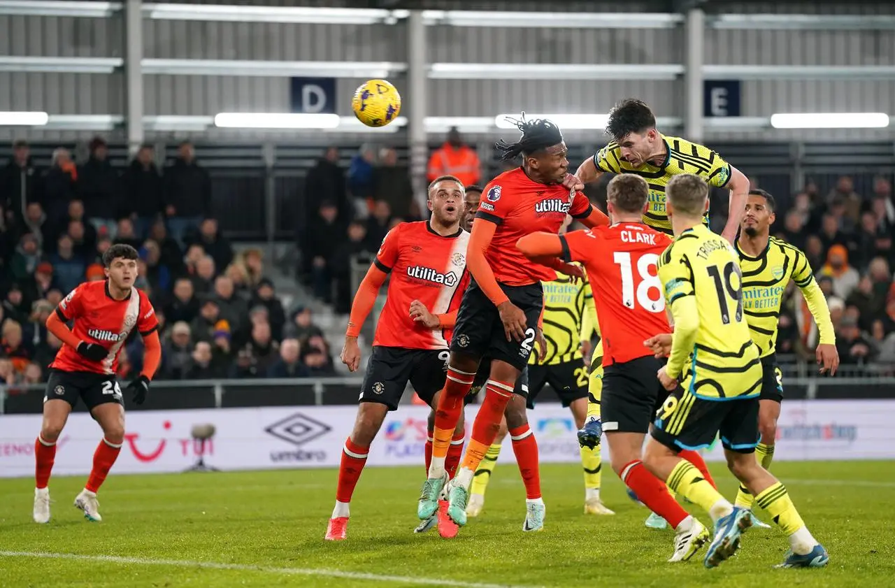 Declan Rice, second right, scores Arsenal's winner