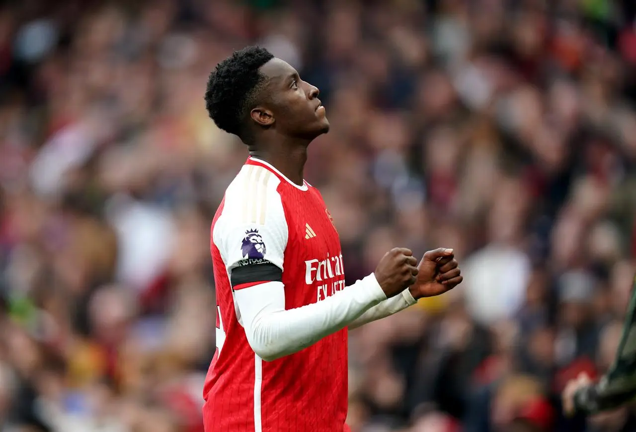 Arsenal’s Eddie Nketiah celebrates scoring