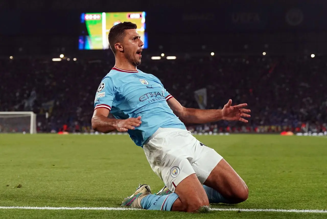 Rodri celebrates his goal against Inter Milan