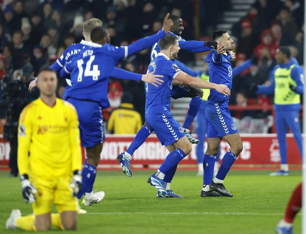 Dwight McNeil, right, celebrates his winner against Nottingham Forest