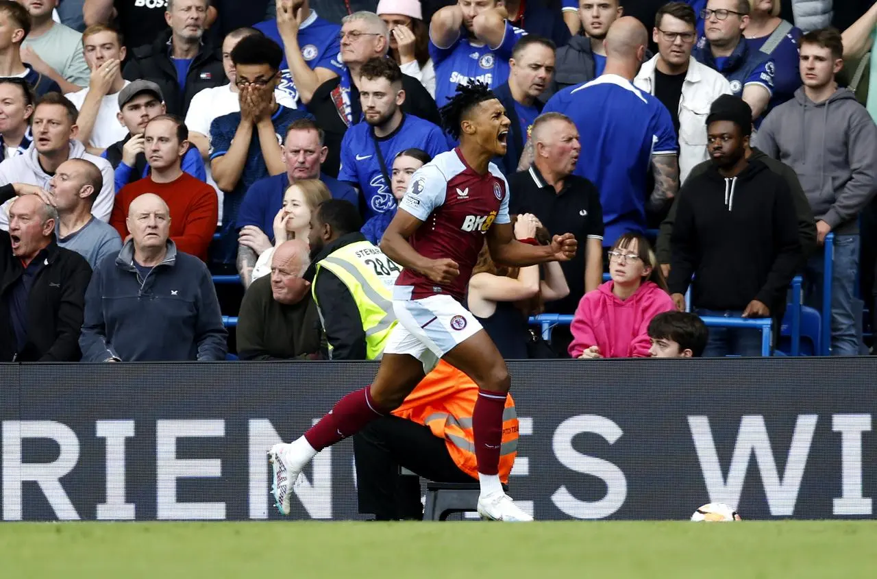 Aston Villa’s Ollie Watkins celebrates scoring 