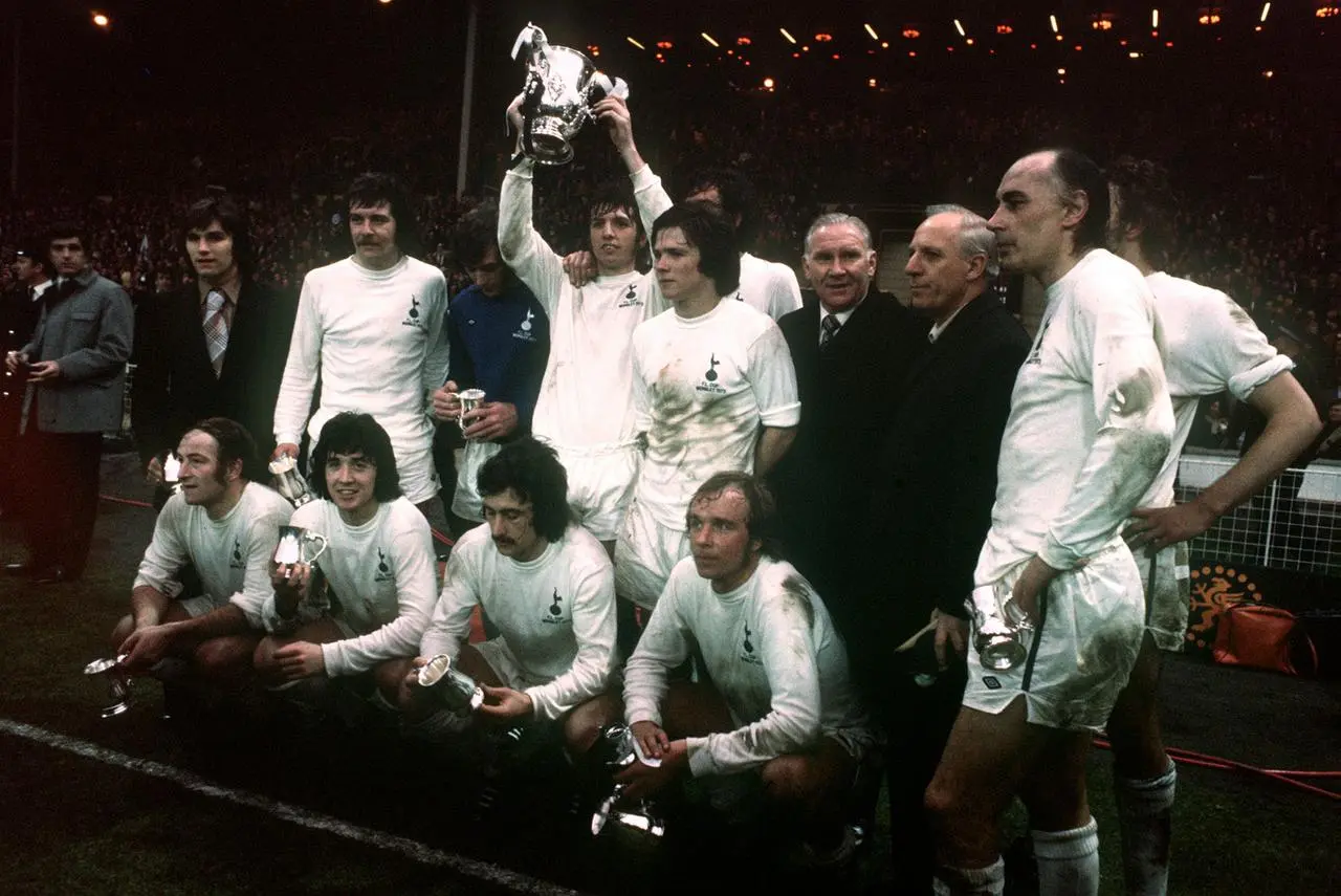Tottenham celebrate winning the 1973 League Cup