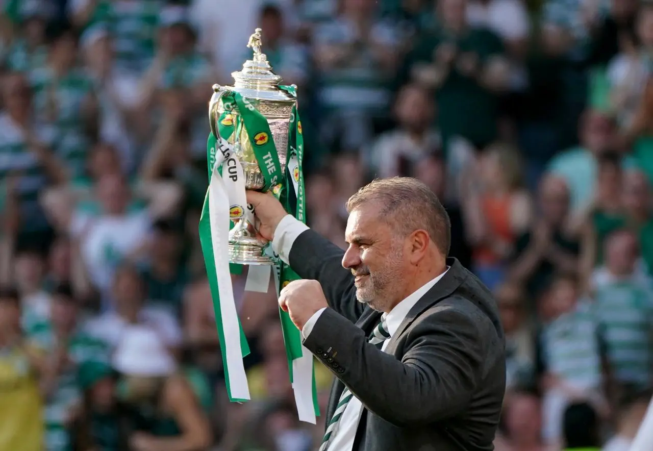 Ange Postecoglou lifts the Scottish Cup with Celtic