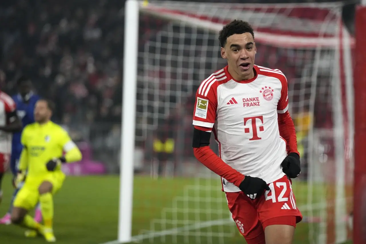 Bayern Munich's Jamal Musiala celebrates