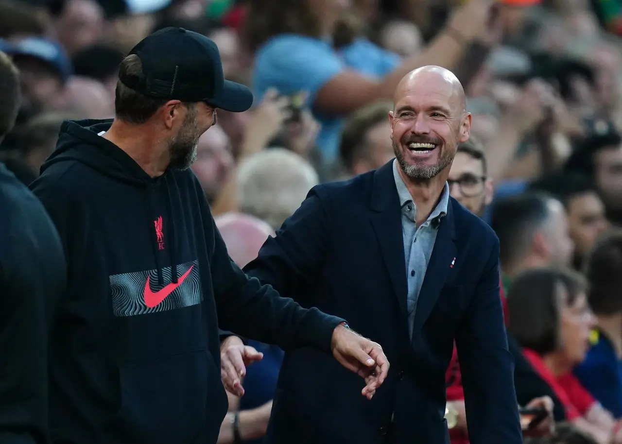 Erik Ten Hag, right, with Jurgen Klopp