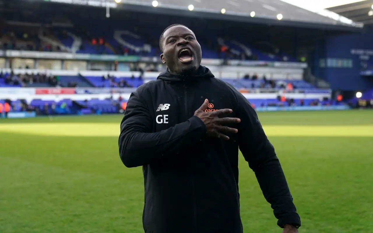 George Elokobi celebrates Maidstone's win over Ipswich