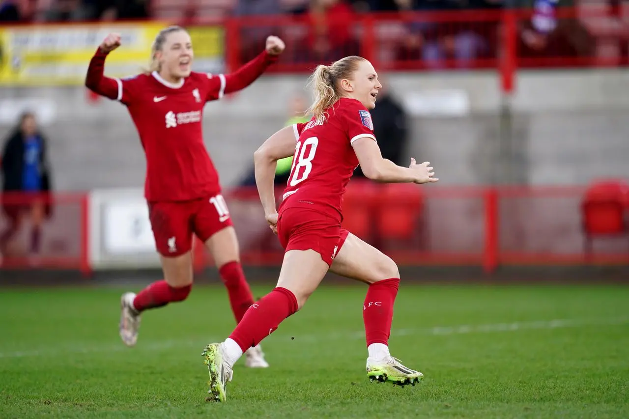 Liverpool’s Ceri Holland (right) celebrates after scoring