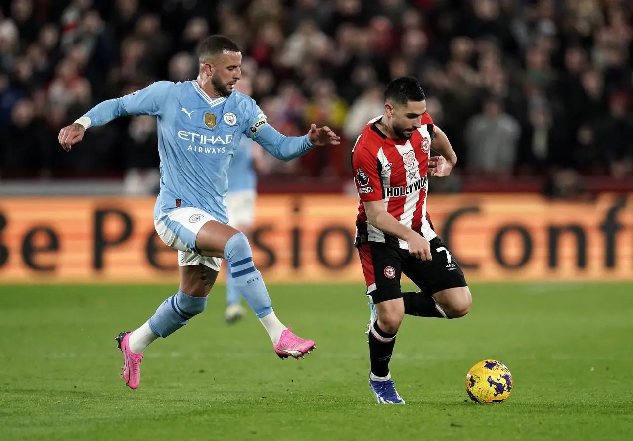 Kyle Walker and Neal Maupay during the Brentford-City meeting earlier this month (Adam Davy/PA)