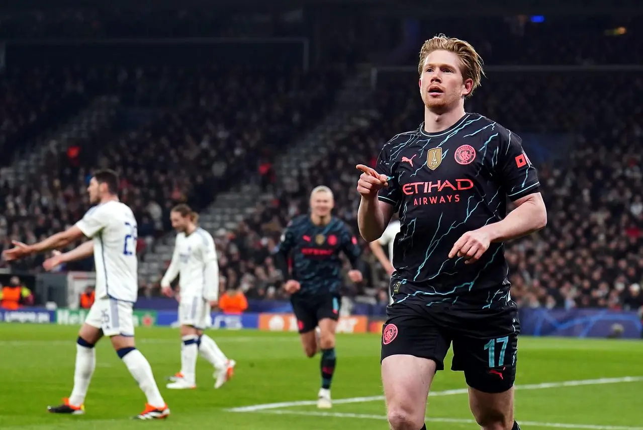 Kevin De Bruyne celebrates his opener against FC Copenhagen