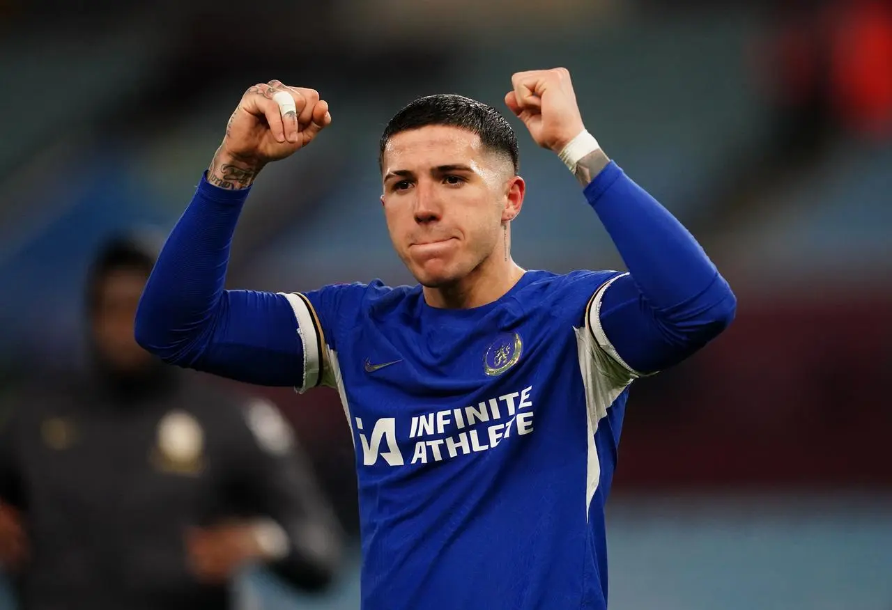 Chelsea’s Enzo Fernandez celebrates after victory over Aston Villa