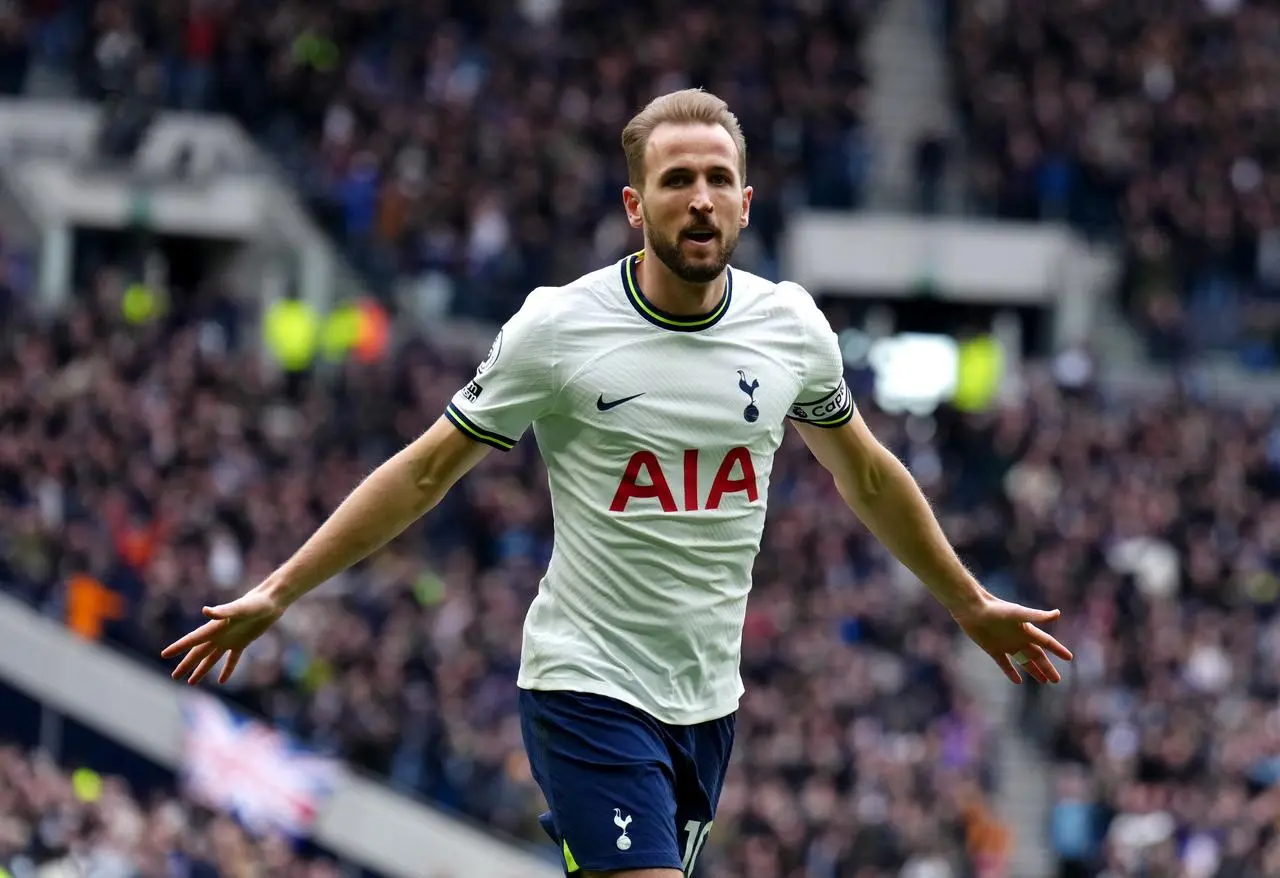 Harry Kane celebrates after scoring for Tottenham against Nottingham Forest