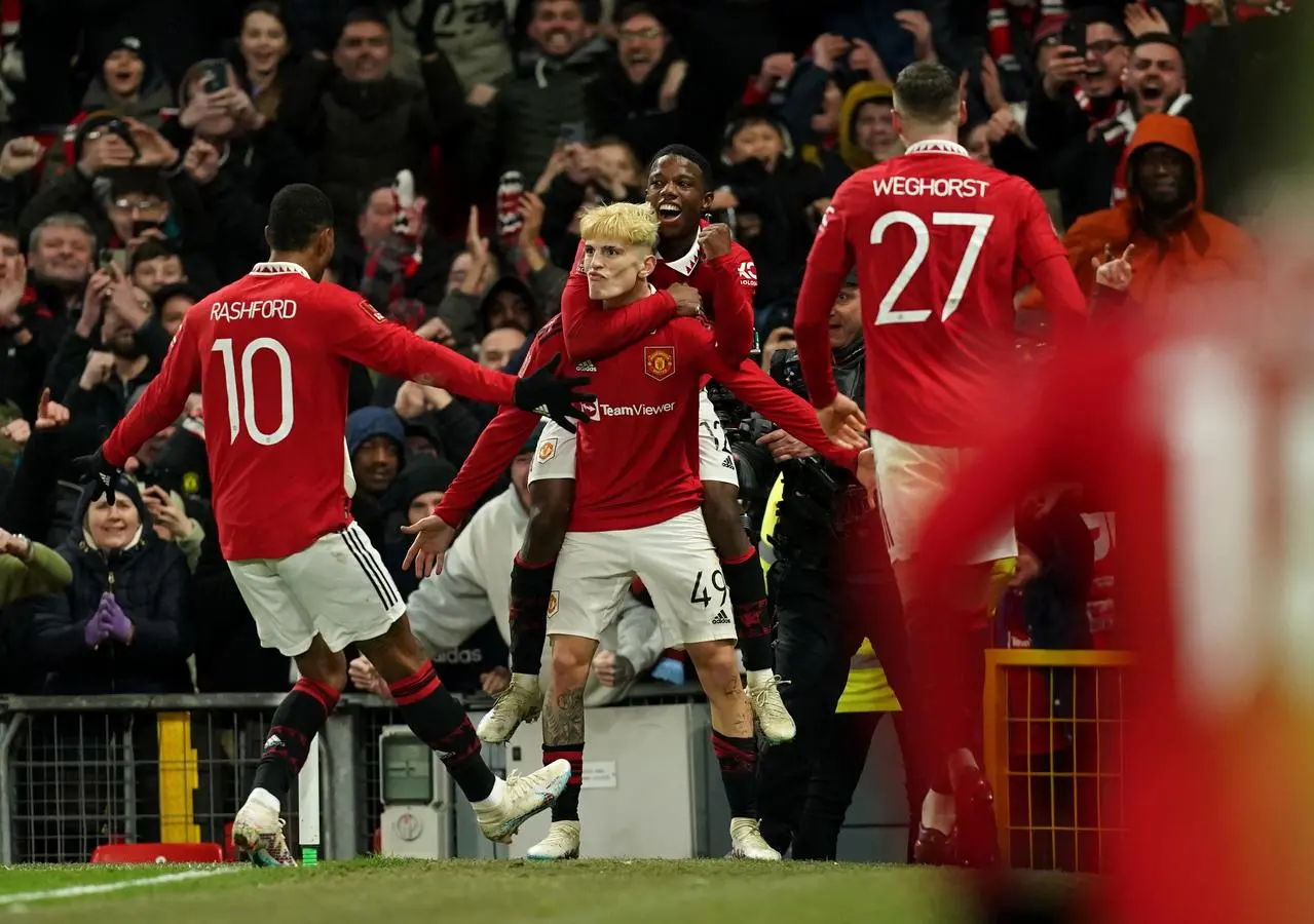 Alejandro Garnacho celebrates his late goal against West Ham