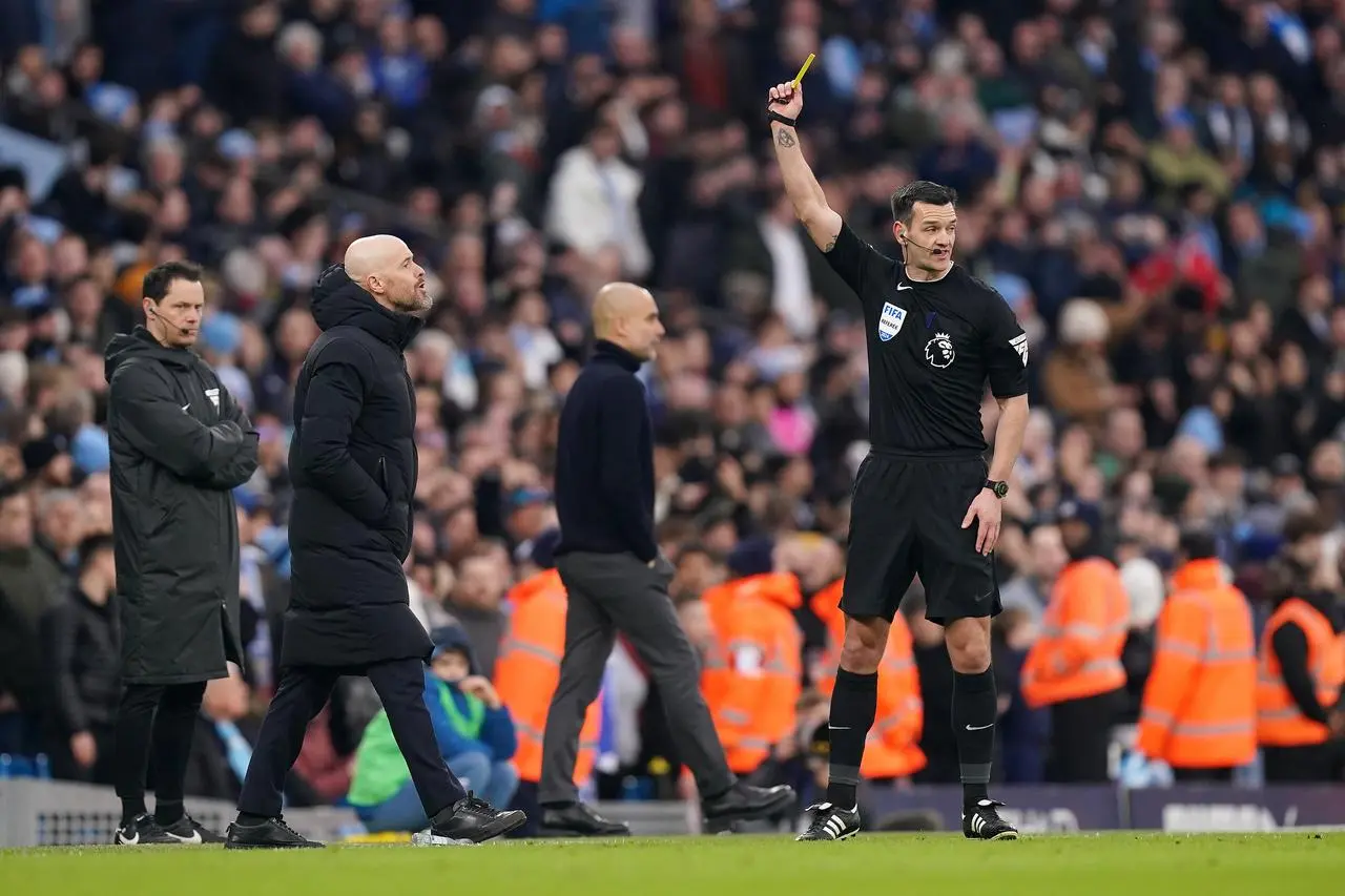 United boss Erik ten Hag is booked for his protests 