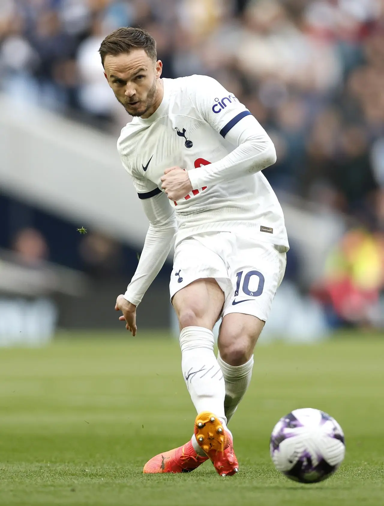 James Maddison passes the ball against Nottingham Forest