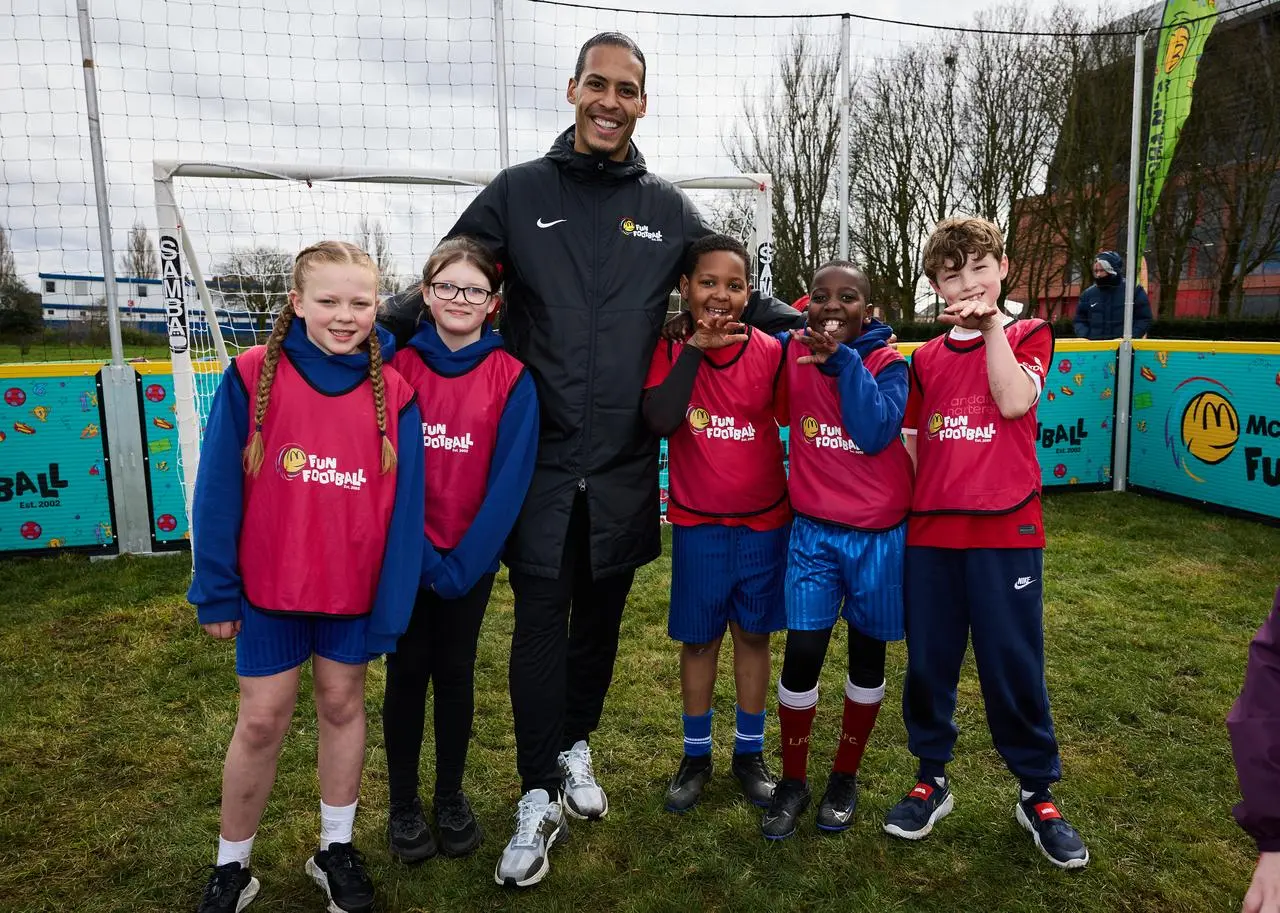 Virgil van Dijk with children at a McDonald’s Fun Football event