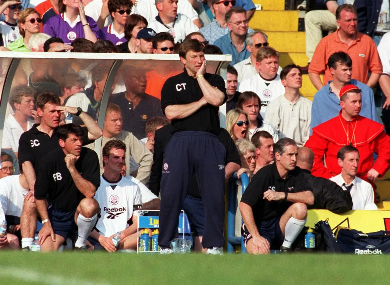 Colin Todd looks despondent as Bolton are relegated in 1998
