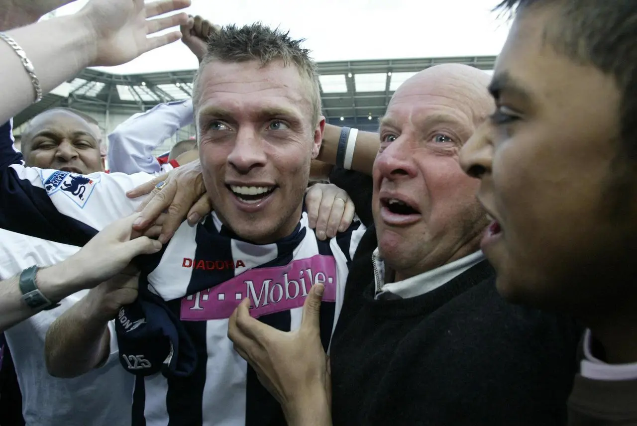 West Brom’s Geoff Horsfield celebrates Premier League survival in 2005