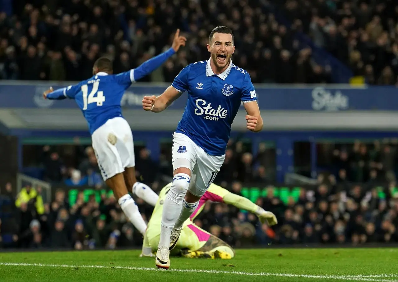 Jack Harrison celebrates scoring for Everton