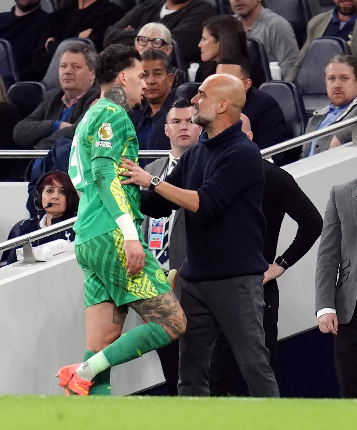 Guardiola, right, says he was told by the club's doctor that Ederson could not see properly
