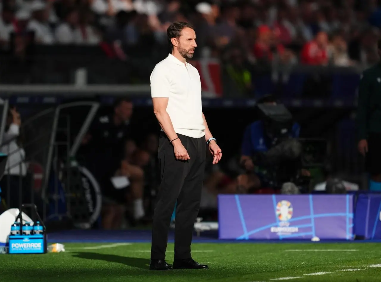 England manager Gareth Southgate on the touchline during the Euro 2024 match against Denmark