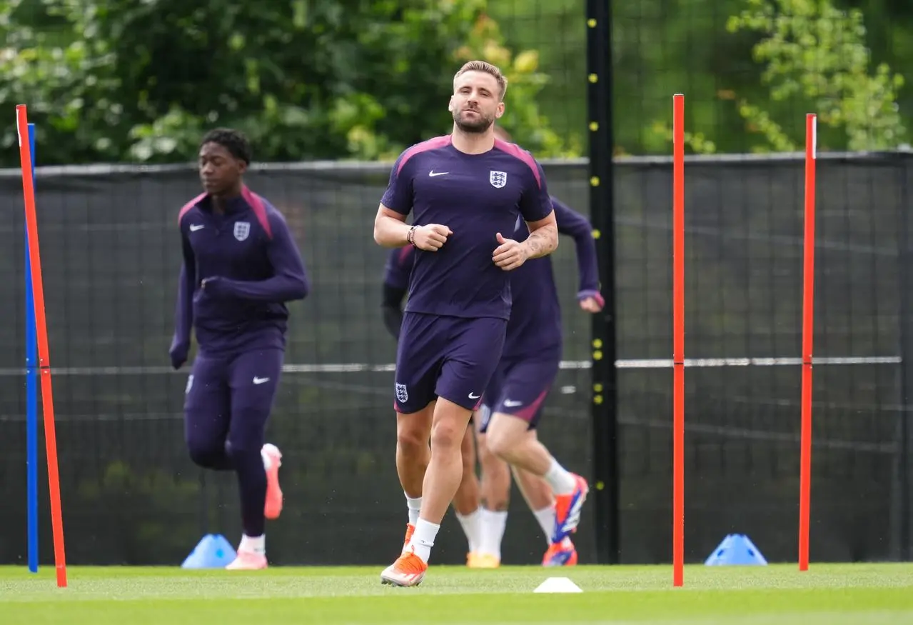 England’s Luke Shaw during a training session at Euro 2024