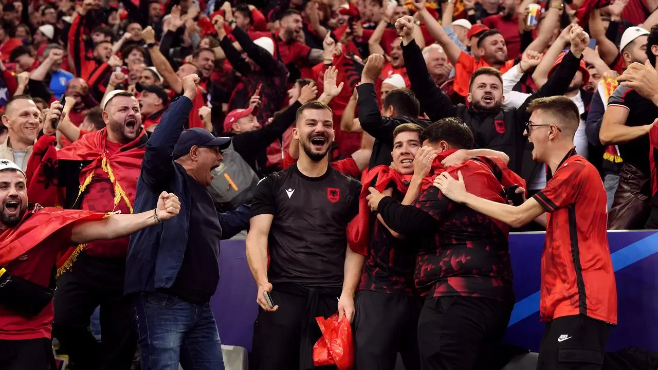 Albania fans celebrate their opening goal against Italy at Euro 2024