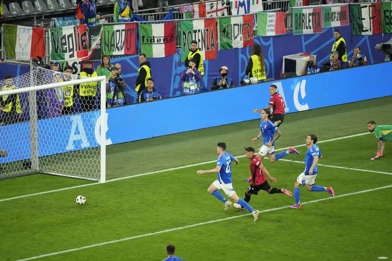 Albania’s Rey Manaj fails to score during a Group B match between Italy and Albania at the Euro 2024 