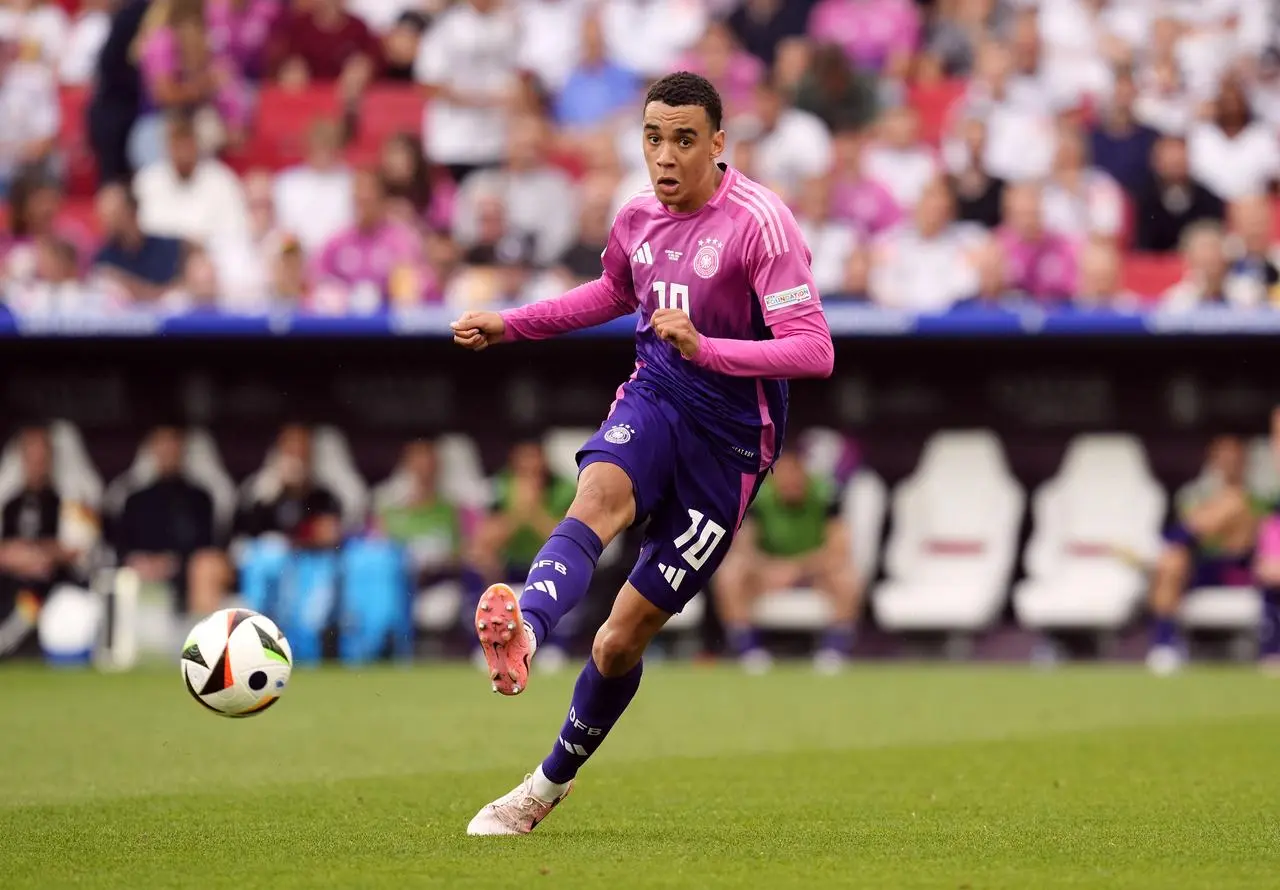 Germany’s Jamal Musiala looks forward as he passes the ball during Germany's win over Hungary