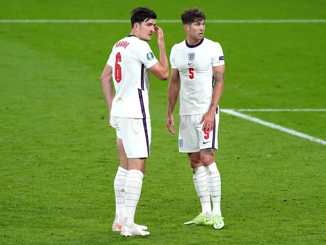 England’s Harry Maguire (left) and John Stones in discussion during the Euro 2020 Group D match against the Czech Republic