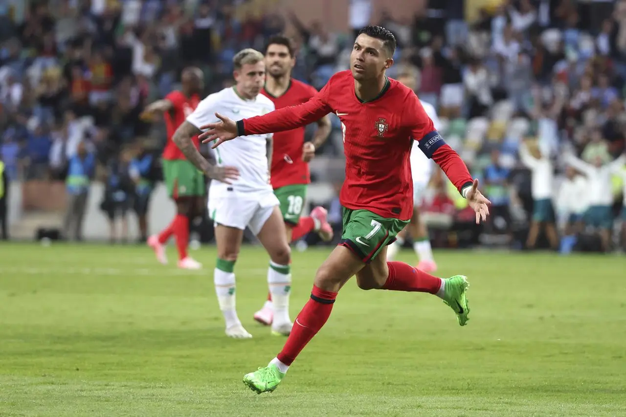 Cristiano Ronaldo celebrates after scoring against the Republic of Ireland