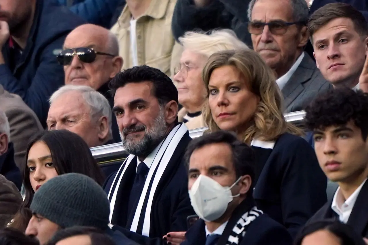 Amanda Staveley and Newcastle chairman Yasir Al Rumayyan pictured in the stands at St James' Park for a match between Newcastle and Brentford