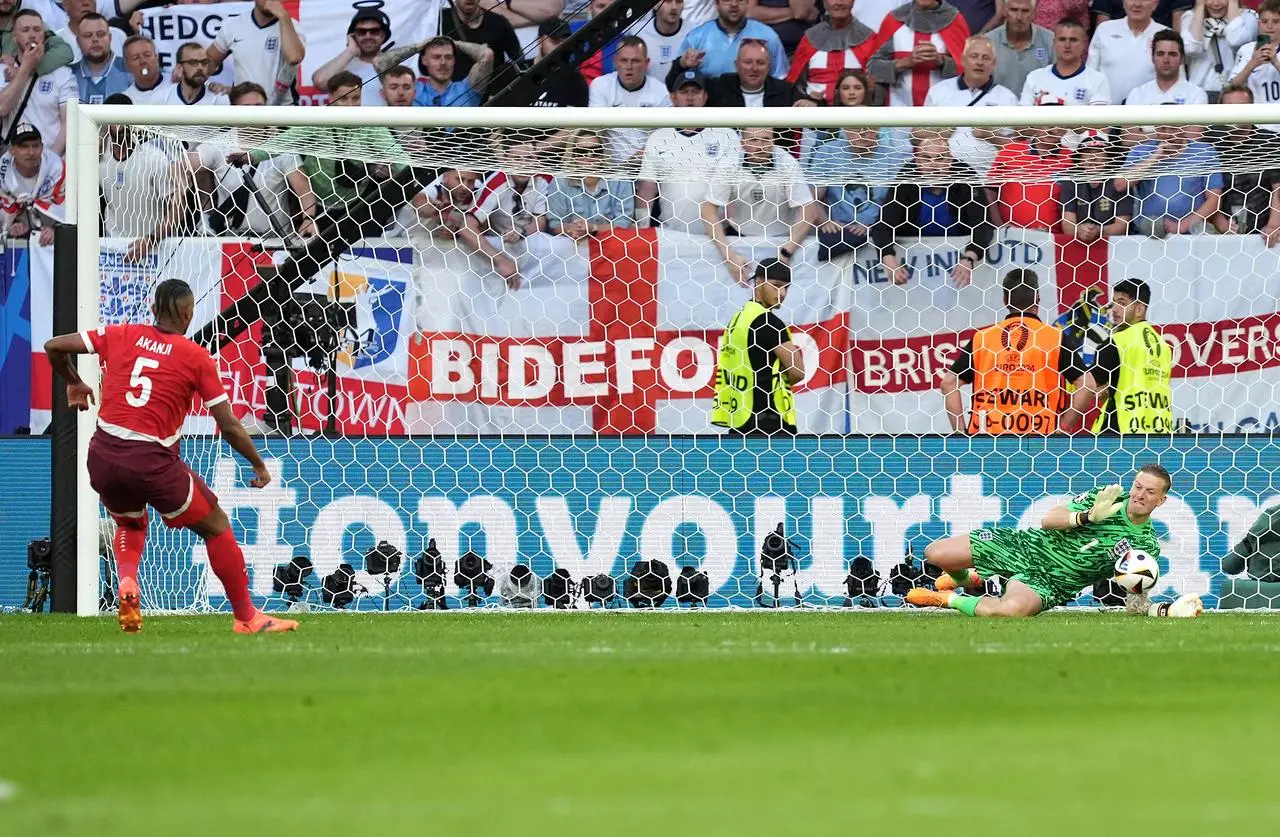 Jordan Pickford saves a penalty