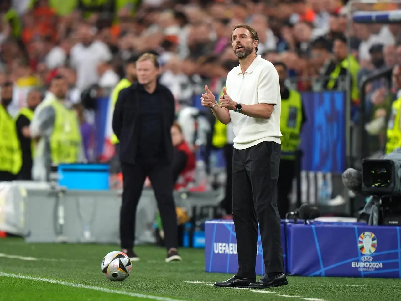 England manager Gareth Southgate gestures on the touchline during the win over the Netherlands