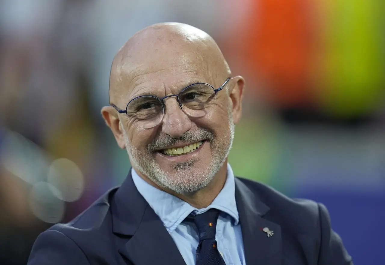 Spain manager Luis de la Fuente smiling during a match at Euro 2024