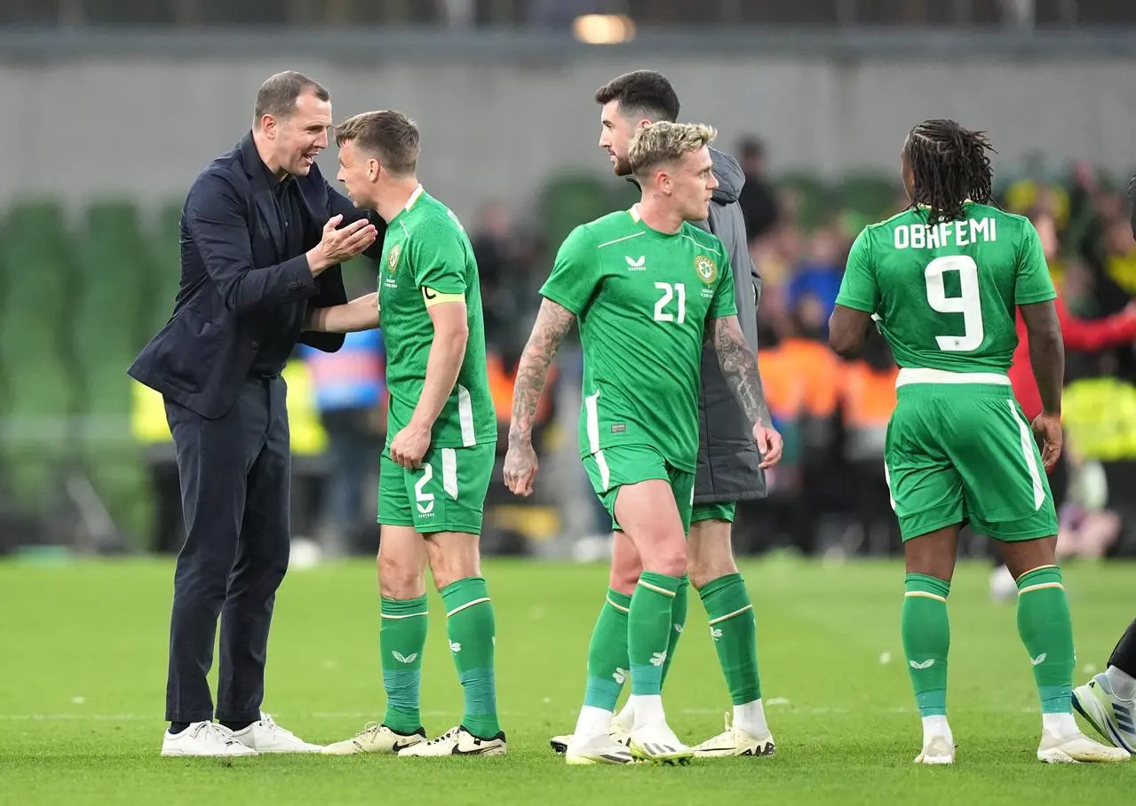 John O'Shea speaking to his players