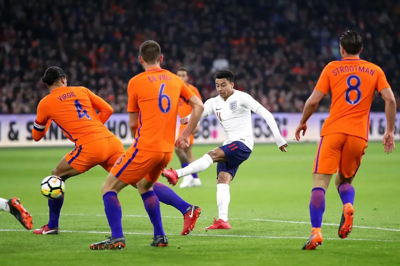 Jesse Lingard scores for England against the Netherlands 