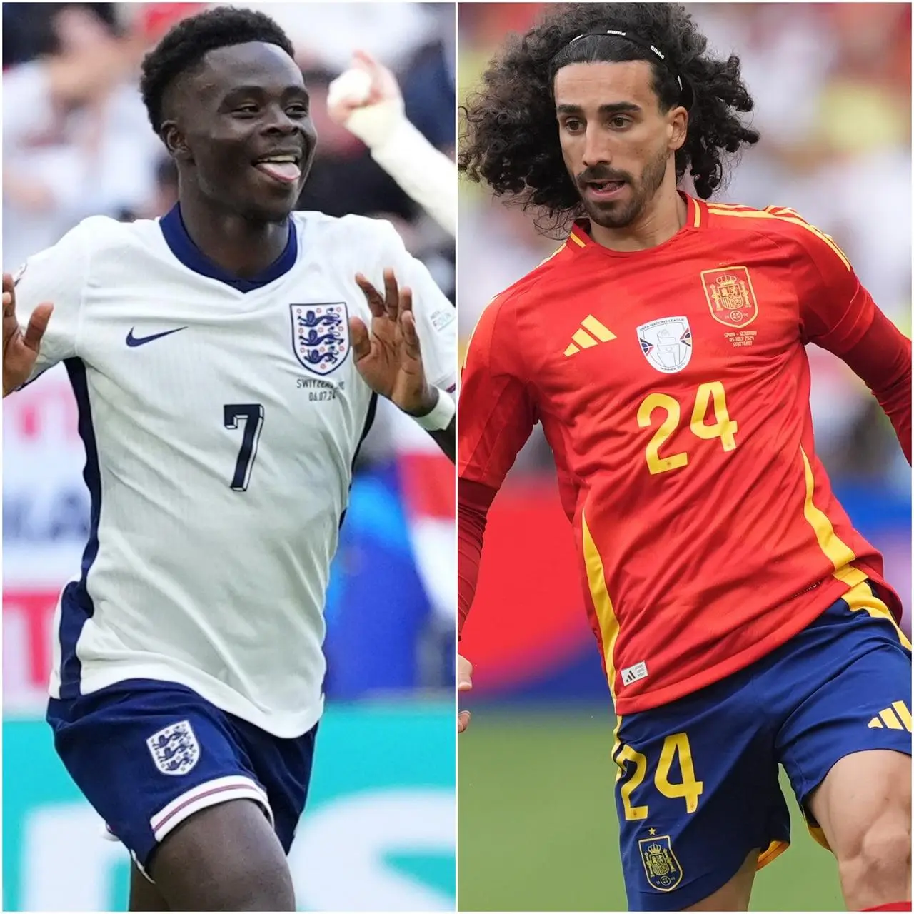 Bukayo Saka of England will come up against Spain's Marc Cucurella