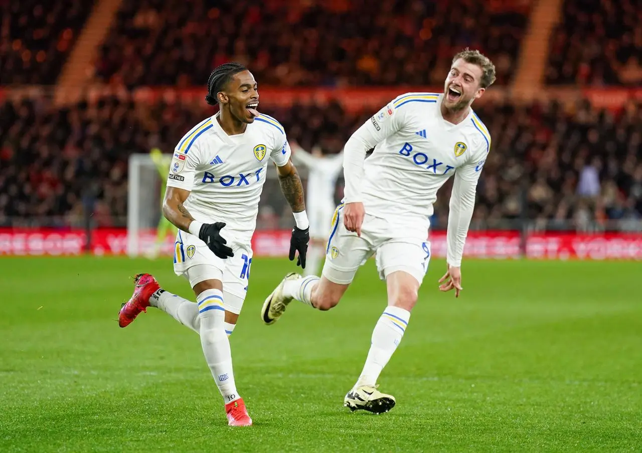 Crysencio Summerville celebrates scoring for Leeds against Middlesbrough at Elland Road