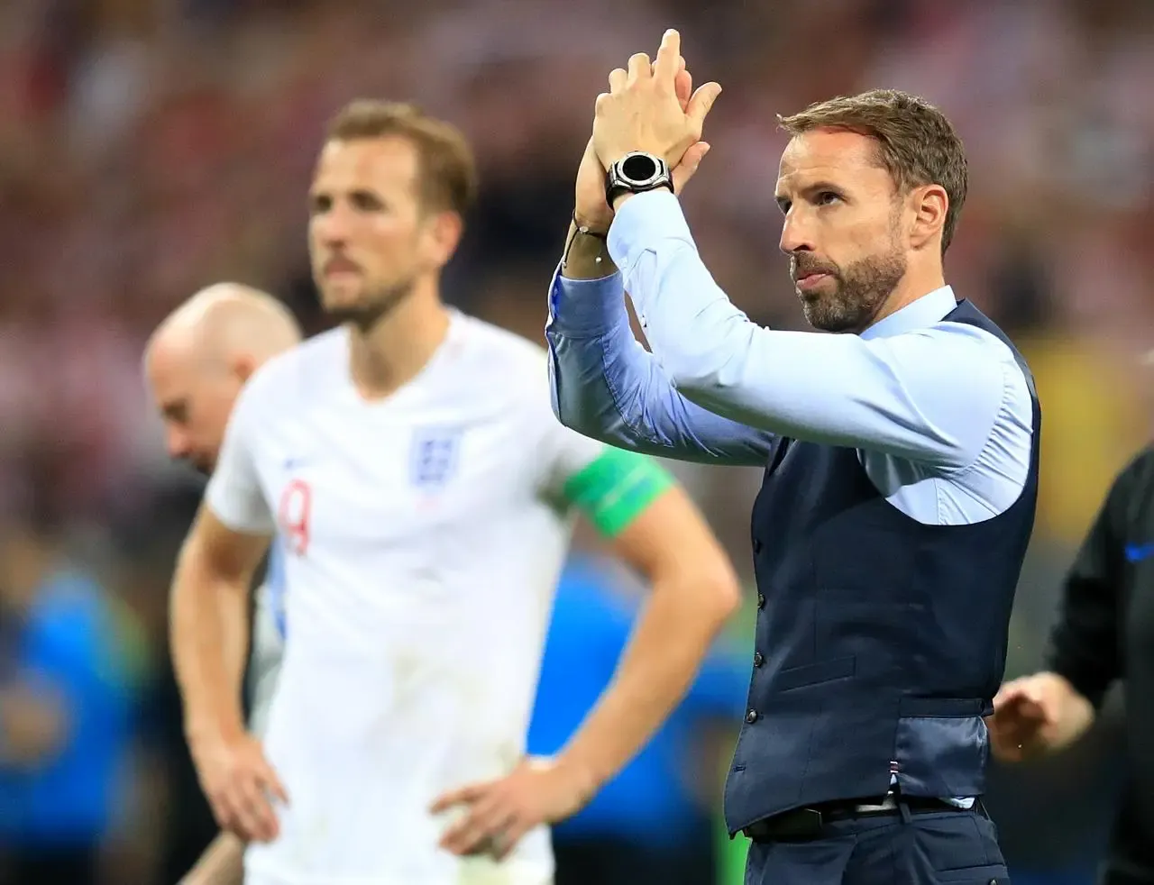 England manager Gareth Southgate applauds the fans after the World Cup semi-final defeat to Croatia