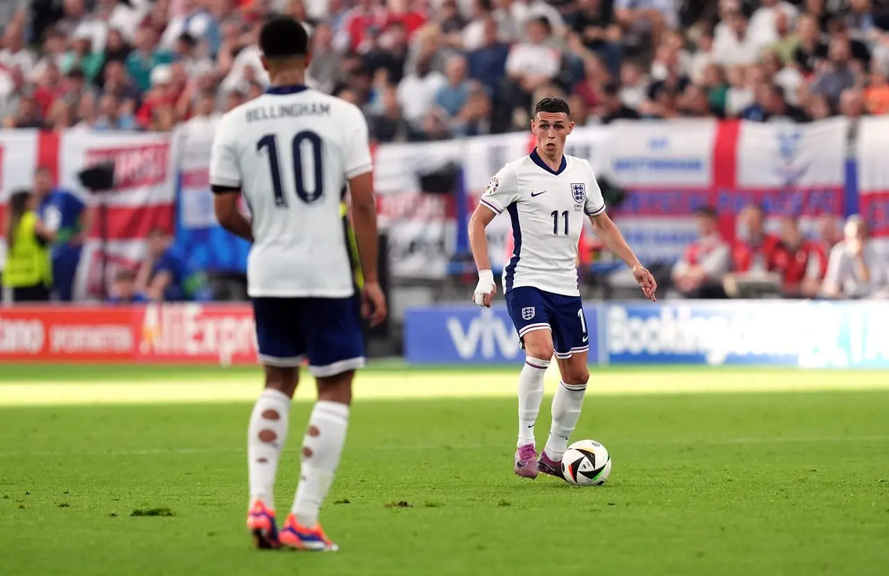 England’s Jude Bellingham and Phil Foden during Euro 2024 draw with Denmark