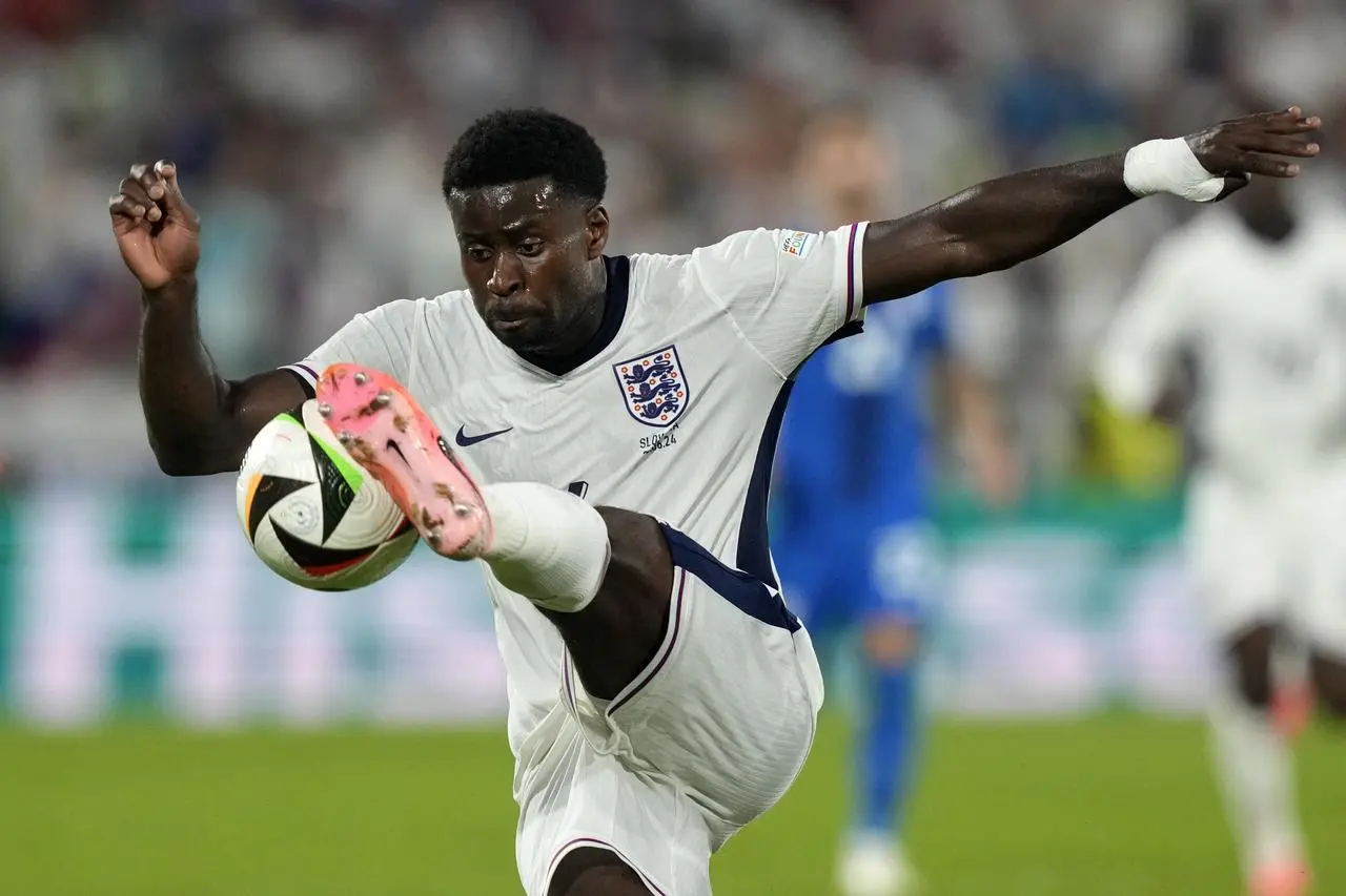 England’s Marc Guehi controls the ball during a 0-0 draw against Slovenia at Euro 2024