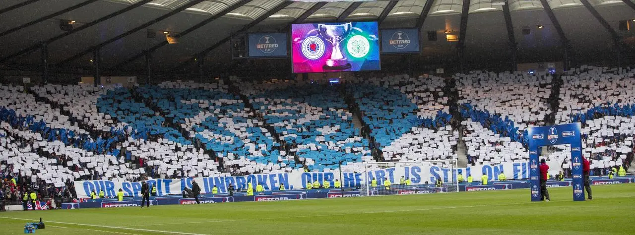 Rangers fans in the stands at Hampden Park