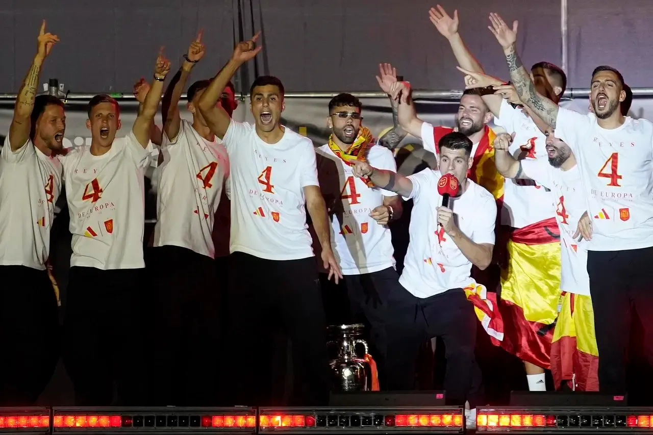 Spain players celebrate their Euro 2024 success at an event in Madrid