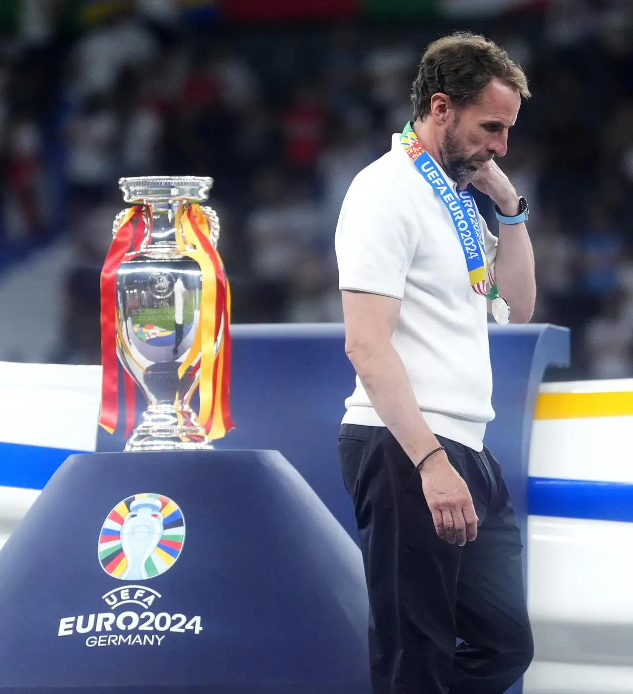 Gareth Southgate walks past the European Championship trophy after England's defeat to Spain