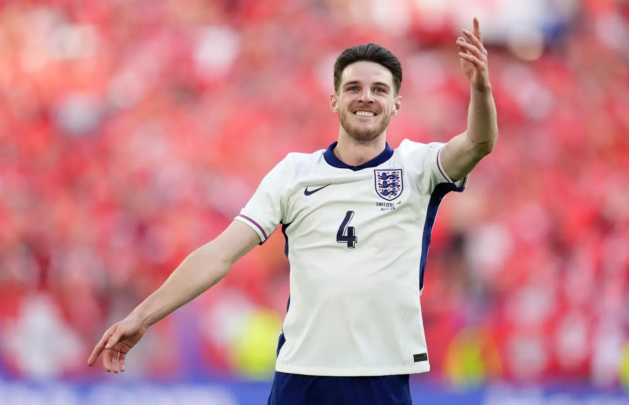 England’s Declan Rice celebrates after the Euro 2024 win over Switzerland