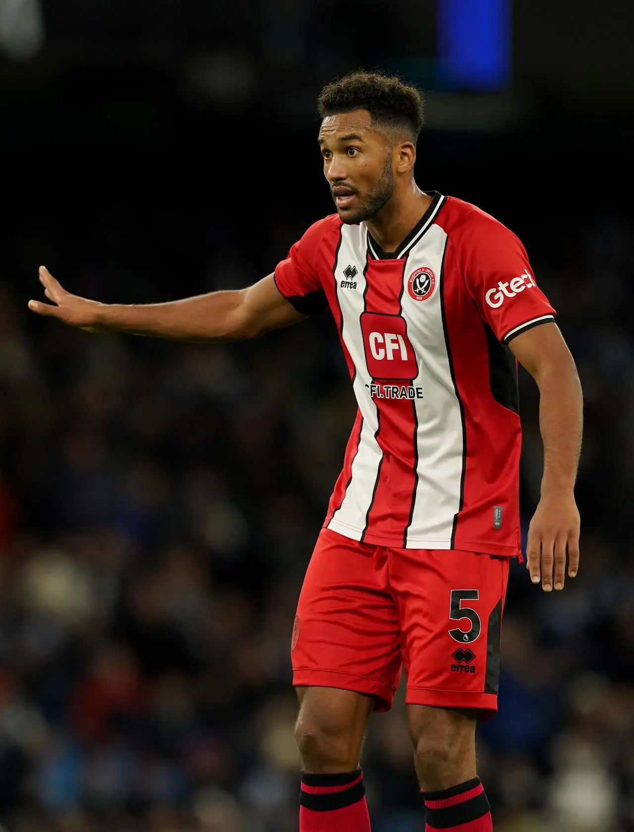 Auston Trusty in action for Sheffield United at Manchester City