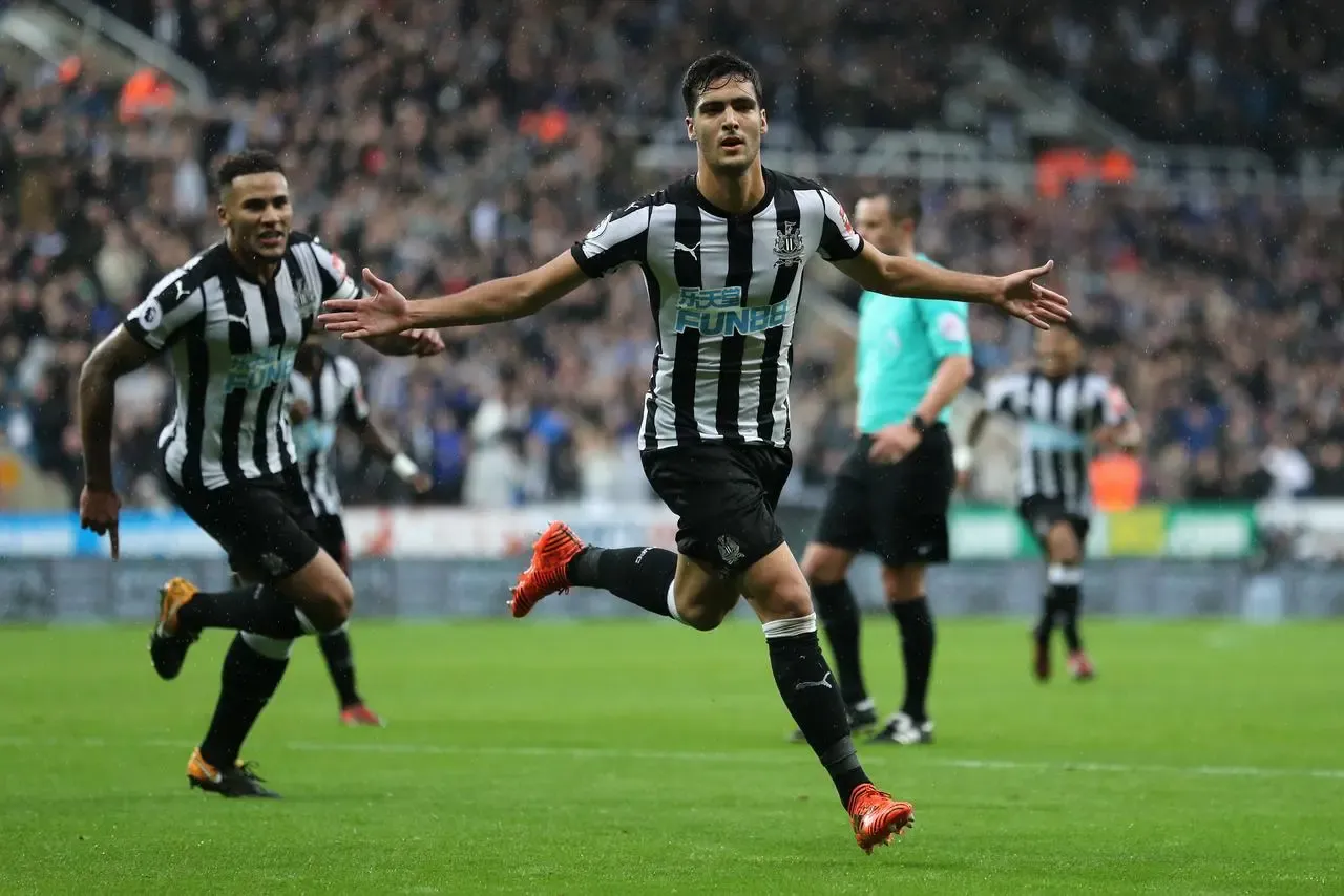 Newcastle’s Mikel Merino celebrates scoring against Crystal Palace