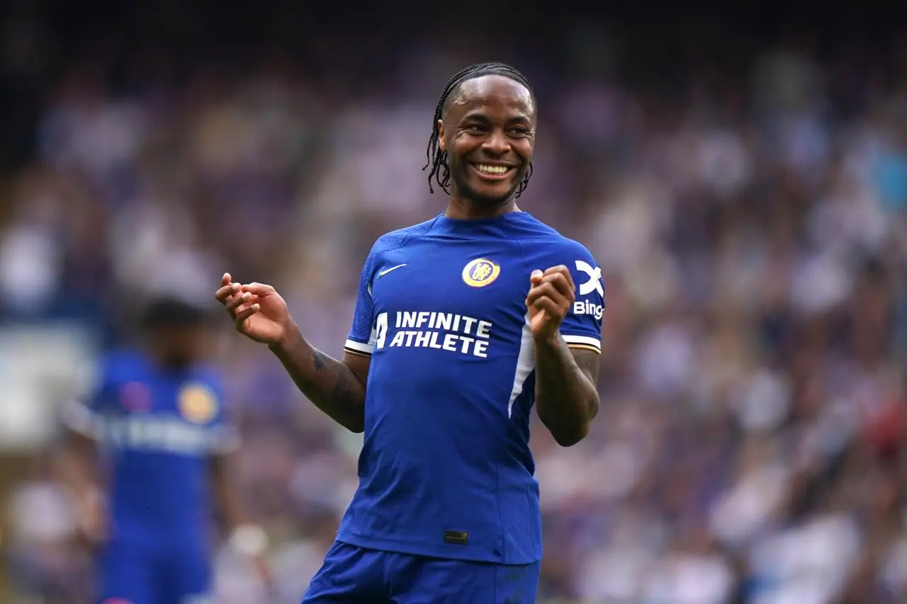 Chelsea forward Raheem Sterling reacts during the Premier League match at Stamford Bridge