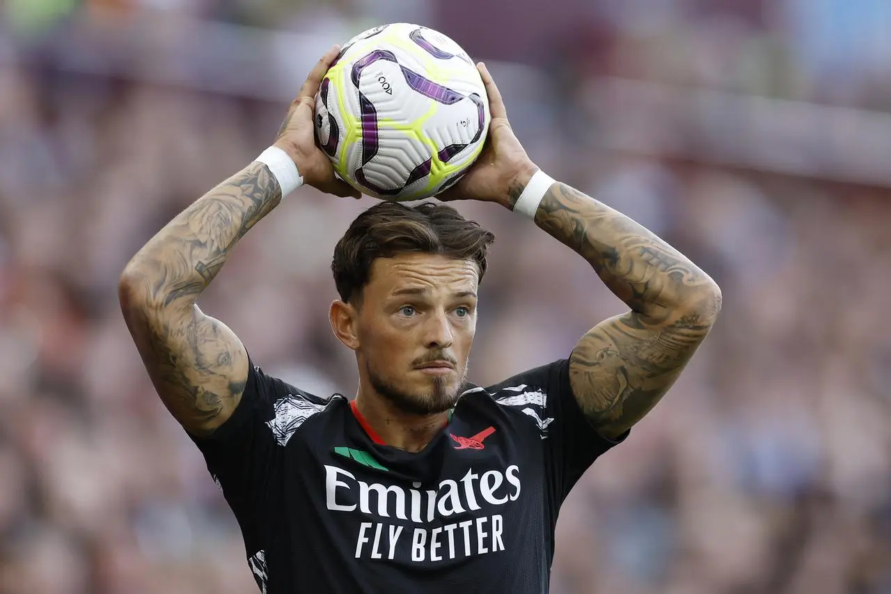 Ben White takes a throw against Aston Villa