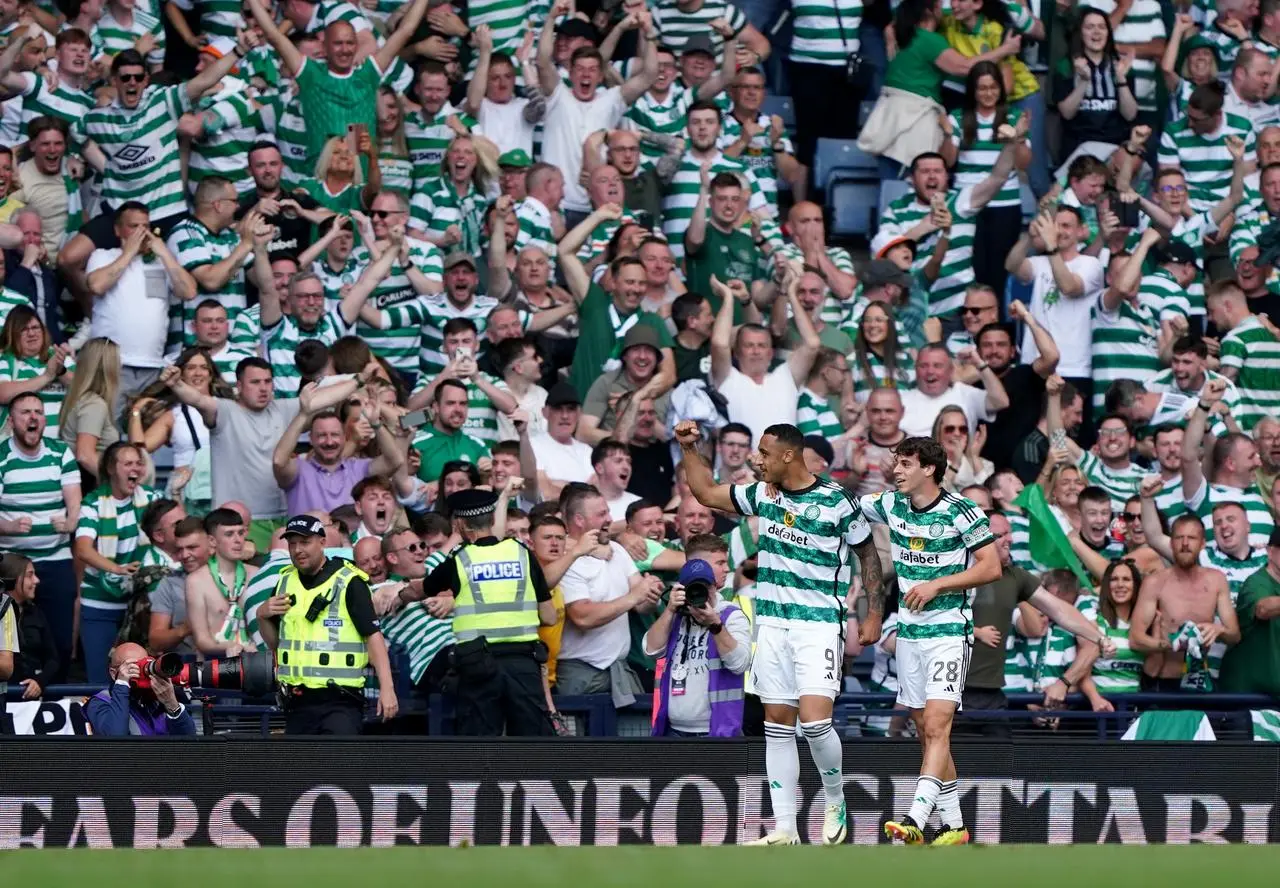 Paulo Bernardo and Adam Idah celebrate Celtic's cup final winner 